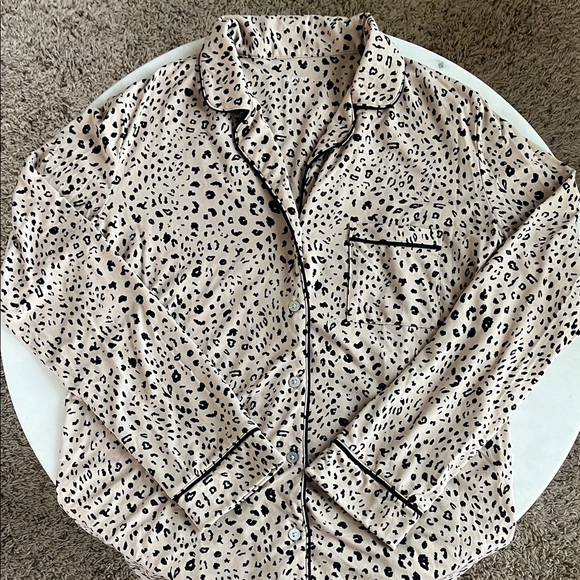 Alfani Intimates Small Pajama Top Leopard Print Long Sleeve Collared Pocket - Picture 1 of 8